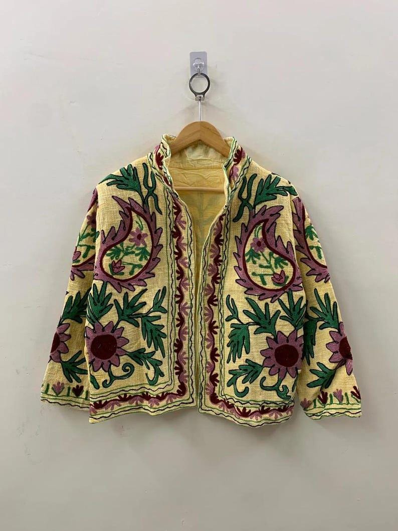 Handmade Suzani Embroidered Cotton Jacket | Boho Chic Coat | Gift For Her Bohozani