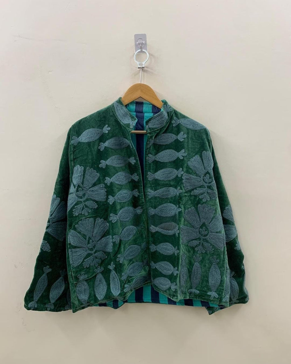 Handmade Floral Velvet Suzani Embroidered Jacket Gift For Mom Bohozani