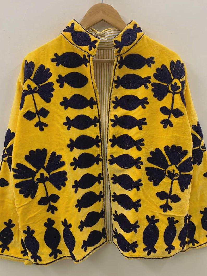 Hand Embroidered Velvet Suzani Jacket | Boho Ethnic Coat Bohozani