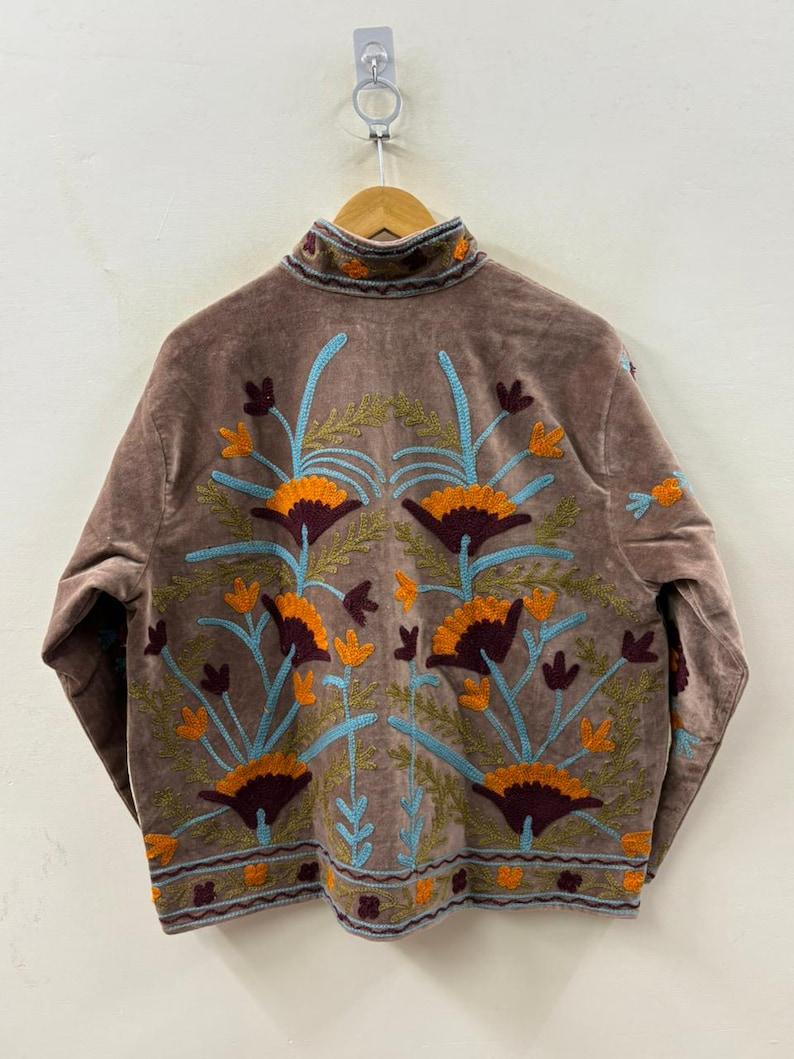 Velvet Suzani Embroidered Kimono Jacket | Uzbek Artisan Coat Bohozani