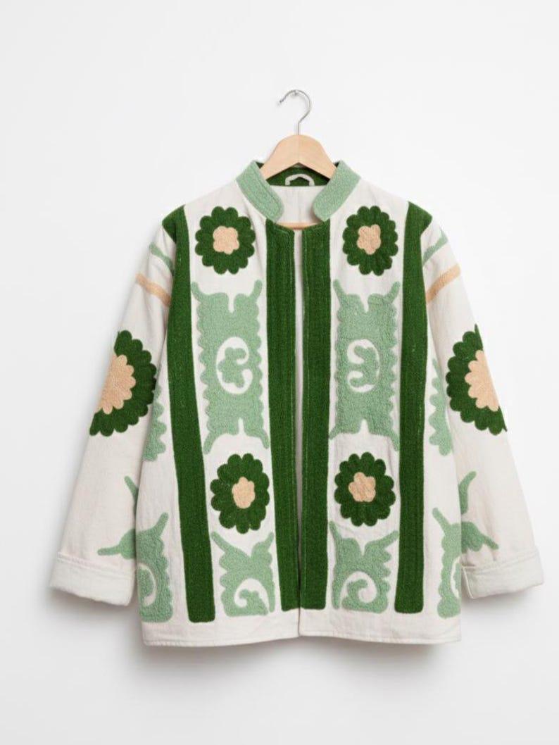 White Velvet Suzani Embroidered Jacket | Bohemian Chic Coat | Warm Outerwear | Gift For Her Bohozani