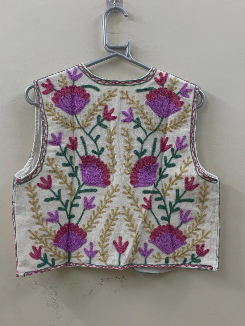 Handmade Suzani Embroidered Velvet Vest: Boho Floral Waistcoat, Cotton Lined Jacket Bohozani