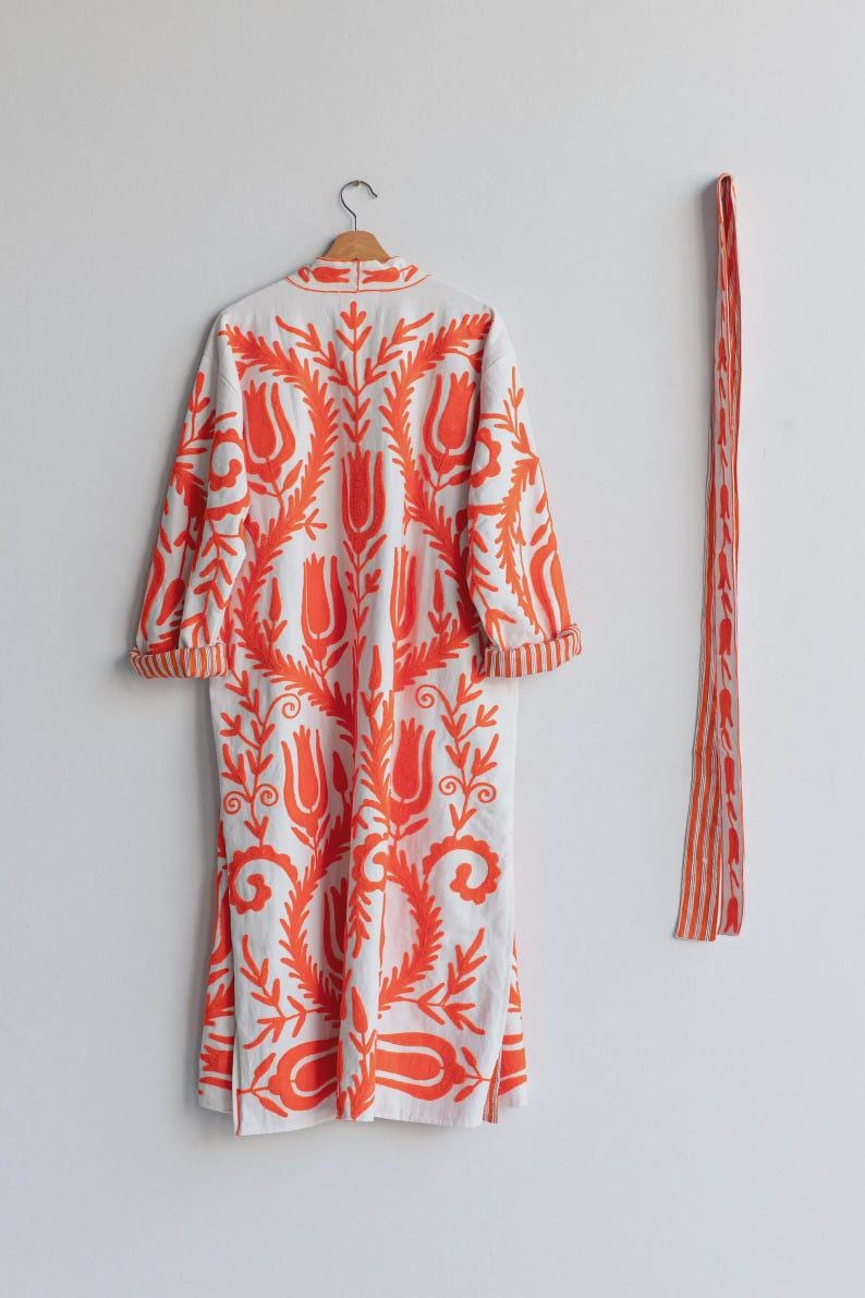 Hand-Embroidered Suzani Velvet Kimono Robe | Boho Floral Festival Jacket Bohozani
