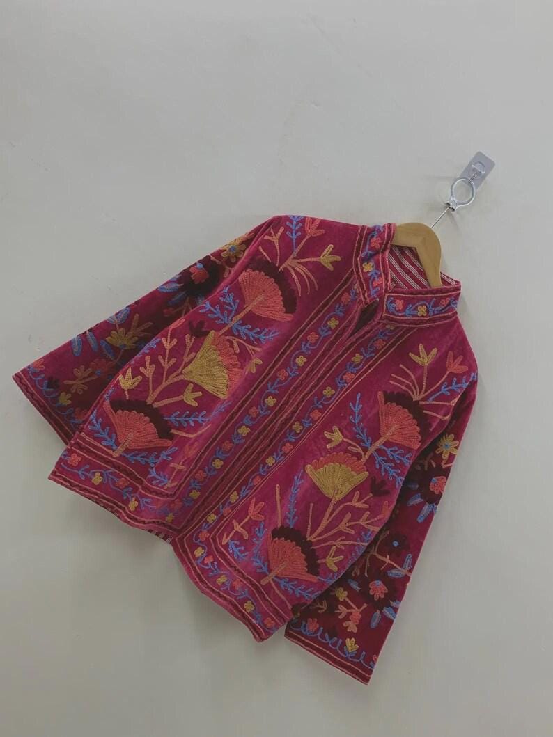 Embroidered Velvet Kimono Jacket | Suzani Floral Boho Outerwear Bohozani