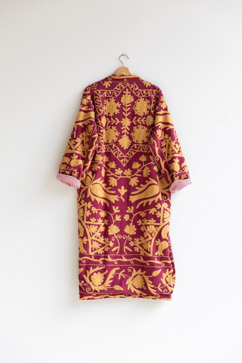 Hand Embroidered Suzani Kaftan – Organic Cotton Boho Kimono Coat Bohozani