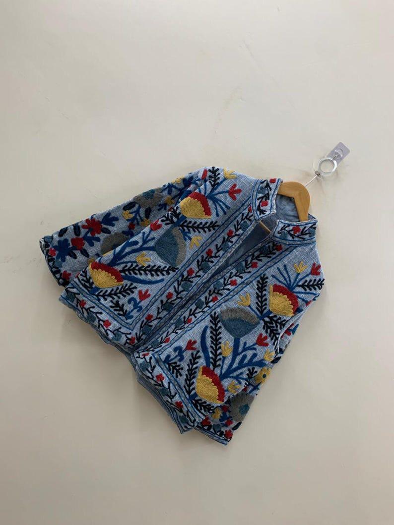 Handmade Suzani Embroidered Cotton Jacket | Boho Chic Coat | Gift For Her Bohozani