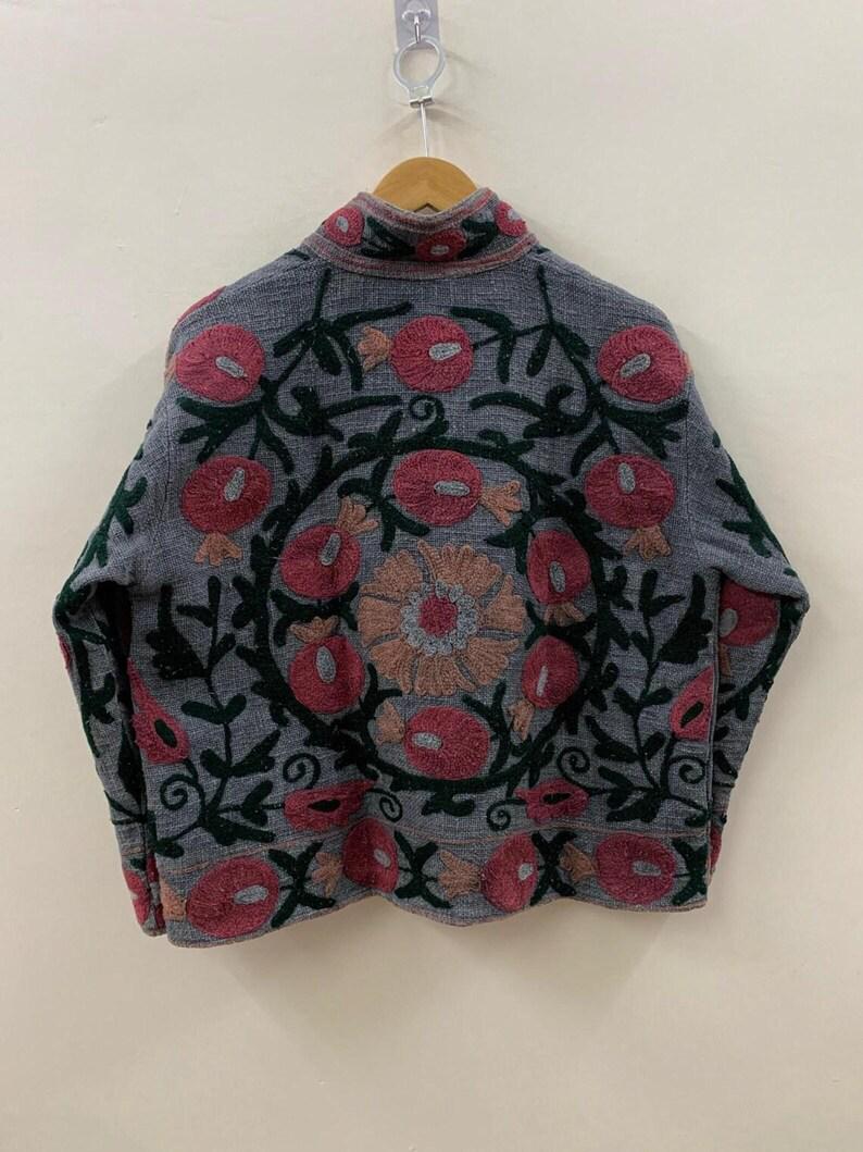 Vintage Cotton Suzani Embroidered Jacket | Floral Boho Statement Outerwear Bohozani