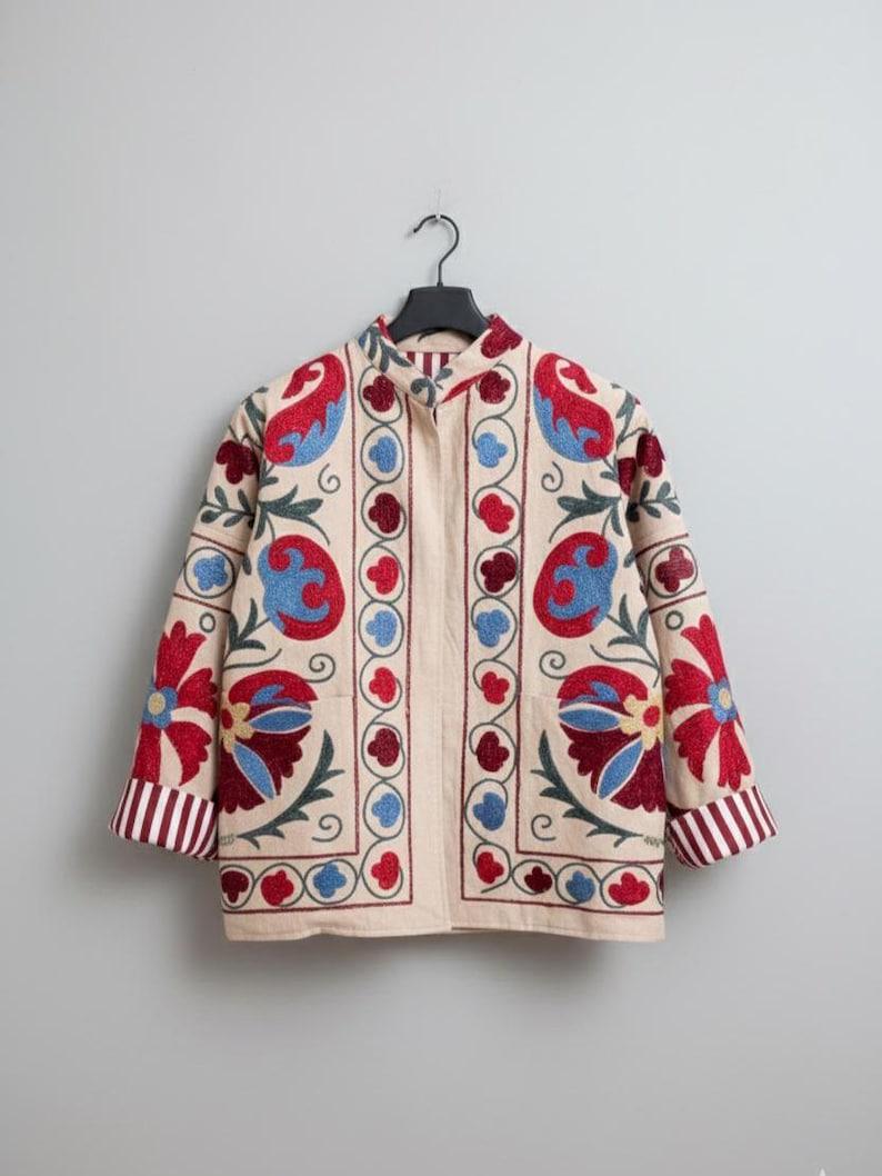 Velvet Suzani Embroidered Jacket | Bohemian Chic Coat | Warm Outerwear | Gift For Her Bohozani