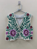 Hand-Embroidered Suzani Velvet Vest | Pink Floral Bohemian Festival Jacket Bohozani
