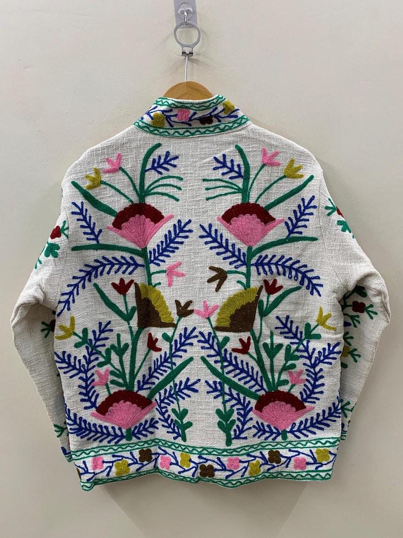 Embroidered Cotton Velvet Jacket, Bohemian Floral Folk Art, One Size, Spring Bridesmaid Bohozani