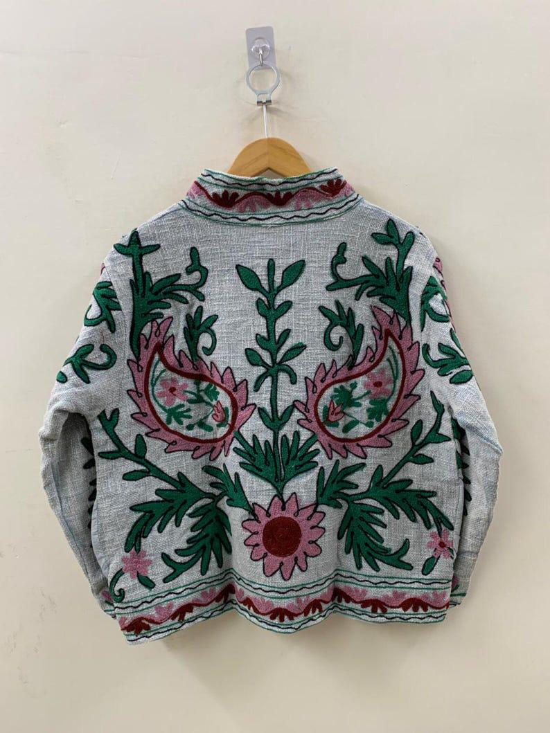 Chic Embroidered Suzani TNT Jacket | Floral Boho Cotton Coat | Gift For Her Bohozani