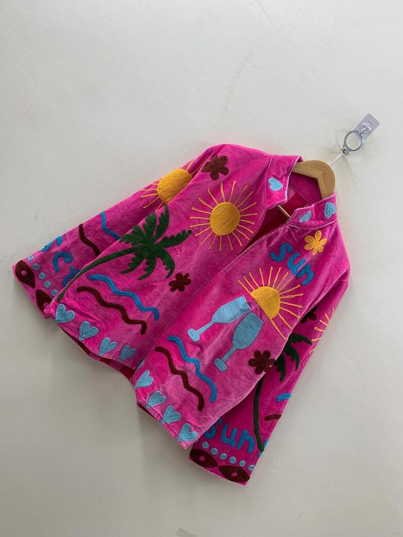 Embroidered Velvet Suzani Jacket | Bohemian Floral Print Coat, Festival Outerwear Bohozani