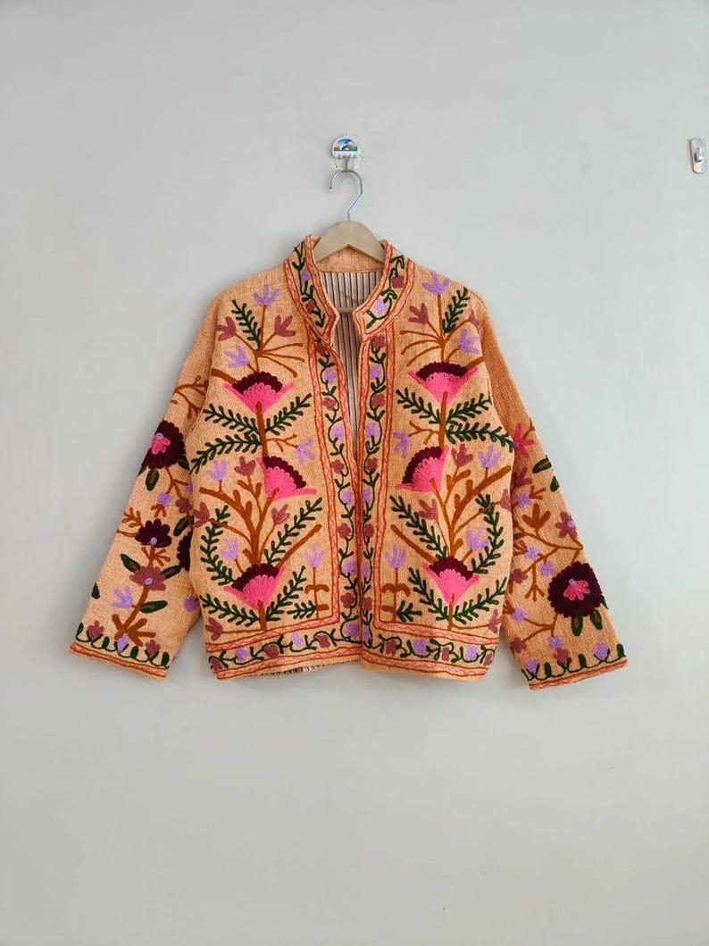 Handmade Cotton Suzani Jacket | Floral Embroidered Boho Statement Coat Bohozani
