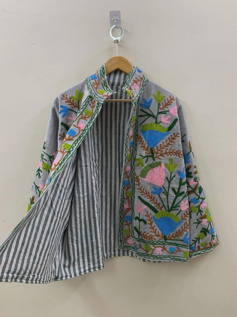 NEW COLLECTION Hand-Embroidered Velvet Suzani Jacket – Boho Ethnic Kimono Outerwear Bohozani