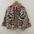 Hand-Embroidered Velvet Suzani Jacket, Floral Boho Cropped Coat Bohozani
