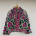 Handmade Suzani Velvet Cropped Jacket | Embroidered Floral Bohemian Coat |Gift For Her Bohozani