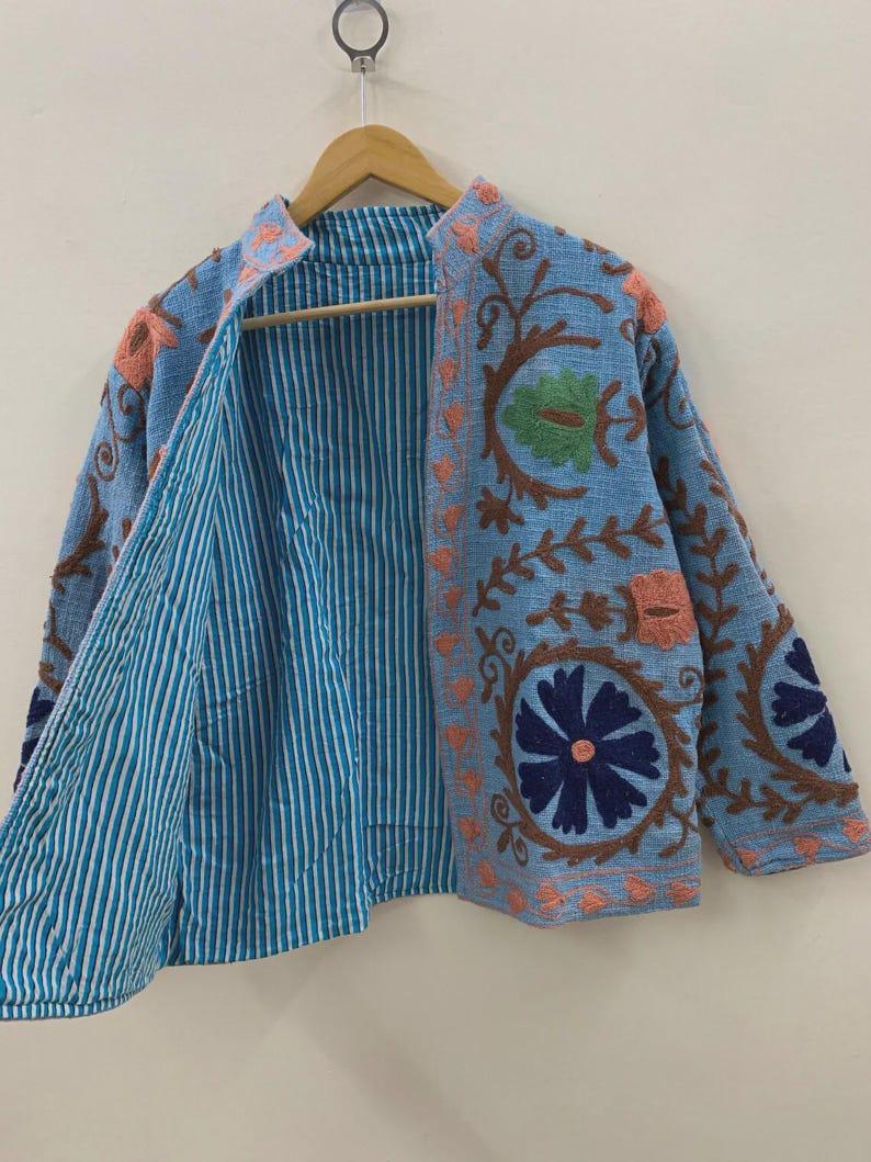Embroidered Cotton Velvet Suzani Jacket | Boho Floral Ethnic Coat Bohozani