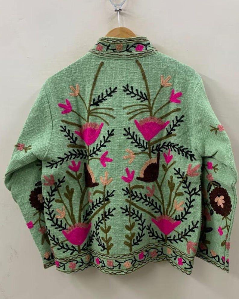 Bohemian Suzani Embroidered Cotton Jacket, Floral Overcoat Bohozani