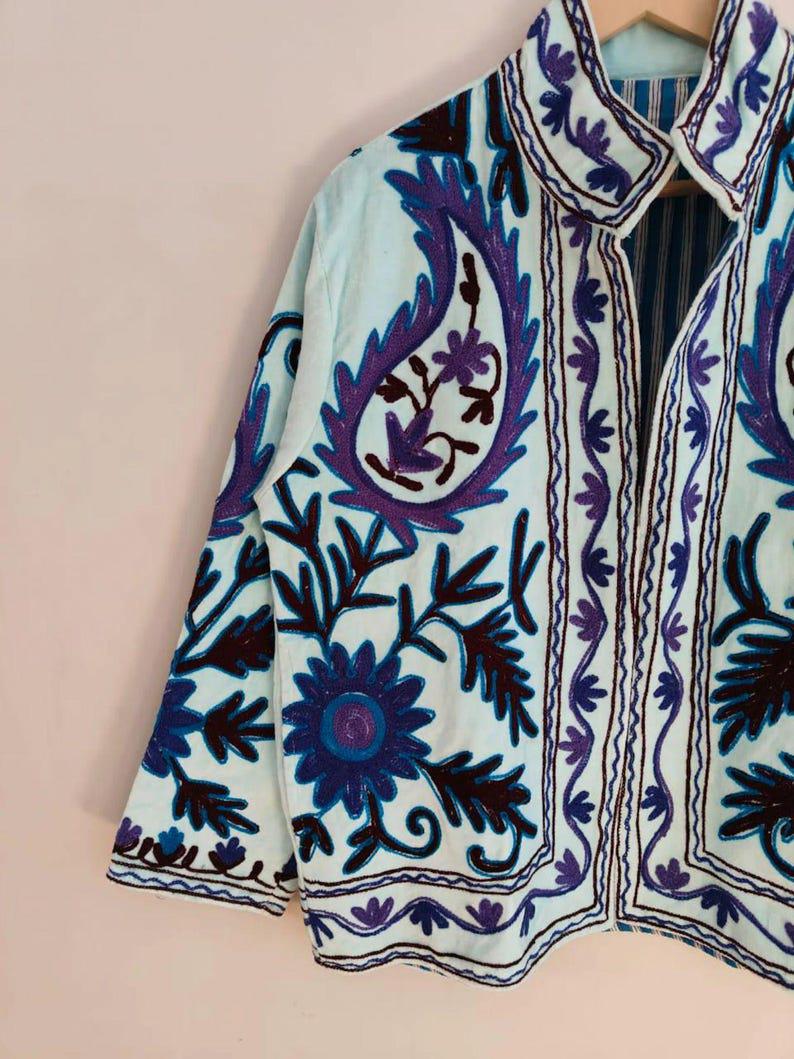 Embroidered Velvet Suzani Jacket | Bohemian Floral Indian Outerwear, Cropped Style Bohozani