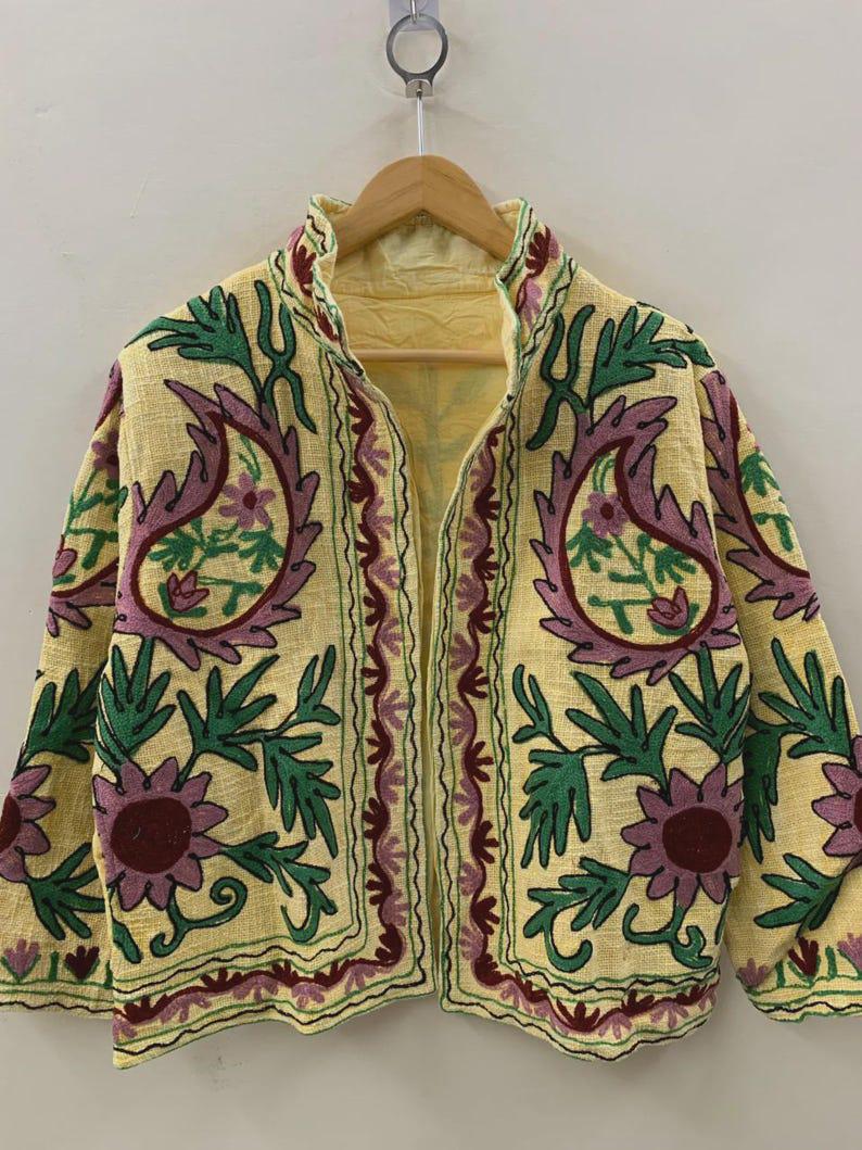 Handmade Suzani Embroidered Cotton Jacket | Boho Chic Coat | Gift For Her Bohozani