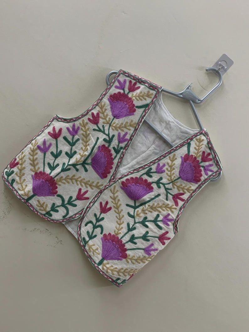 Handmade Suzani Embroidered Velvet Vest: Boho Floral Waistcoat, Cotton Lined Jacket Bohozani