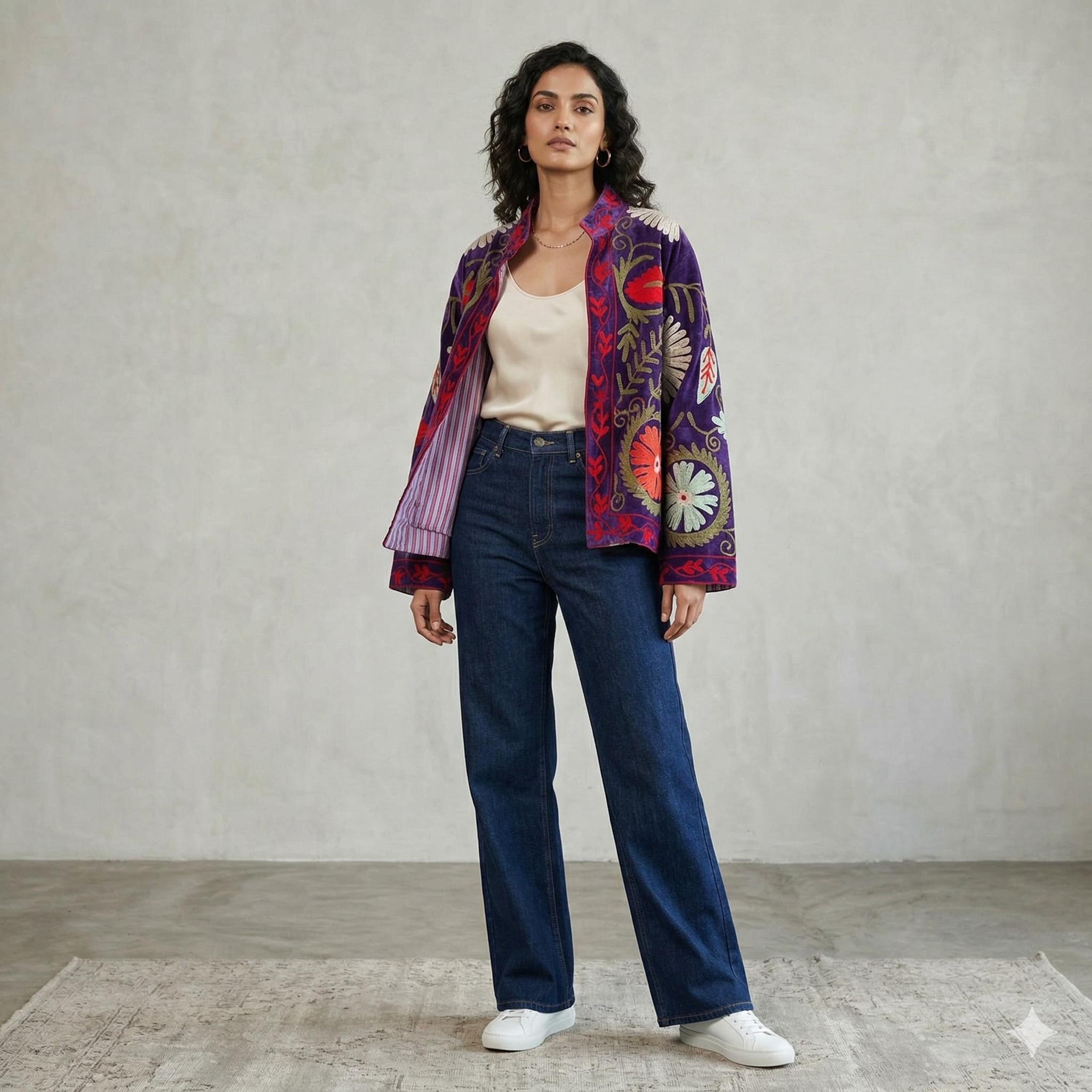 Handmade Velvet Suzani Embroidered Jacket Gift For MOM Bohozani
