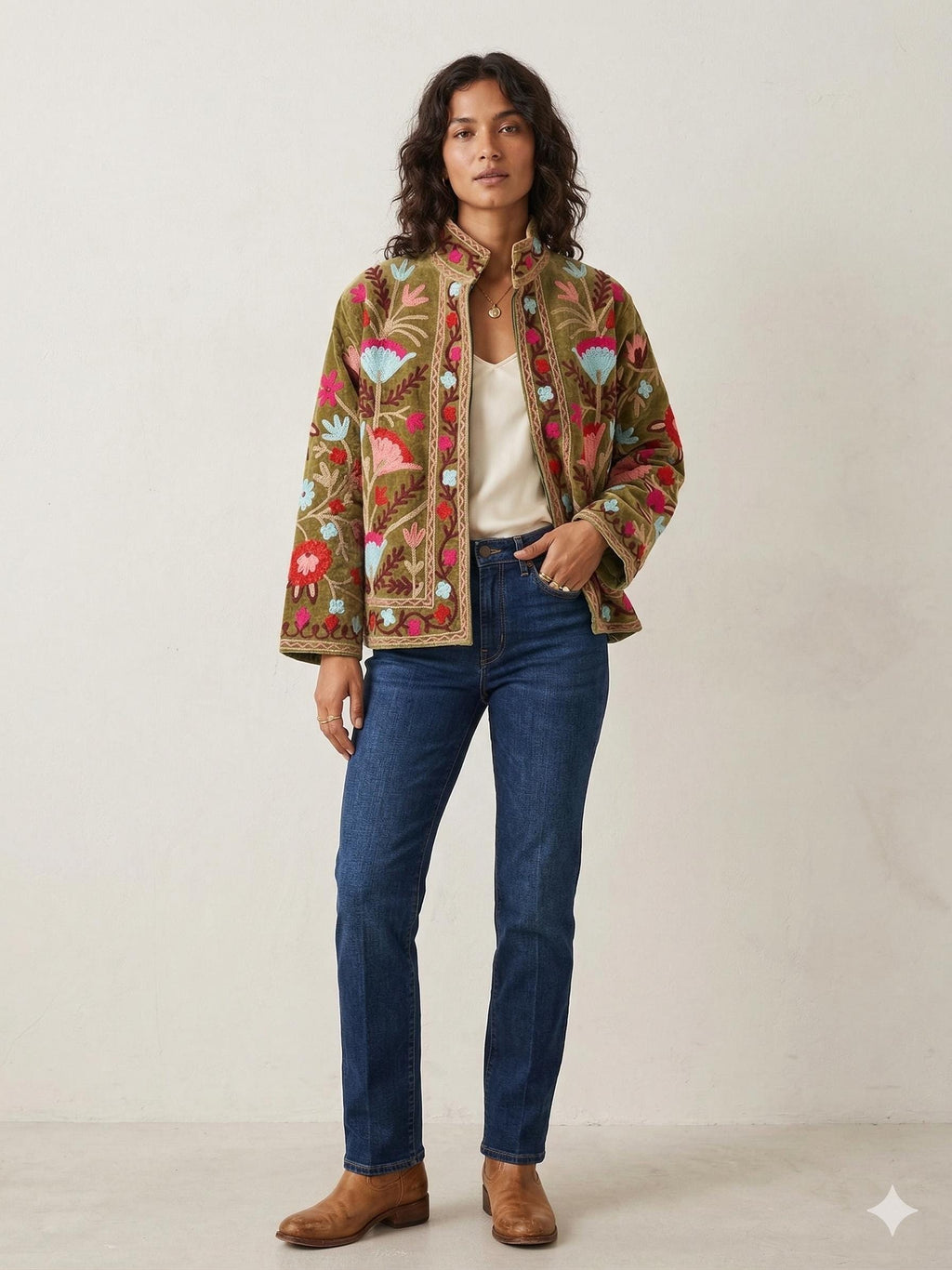 Vintage Suzani Velvet Jacket | Uzbek Floral Embroidered Boho Coat Bohozani