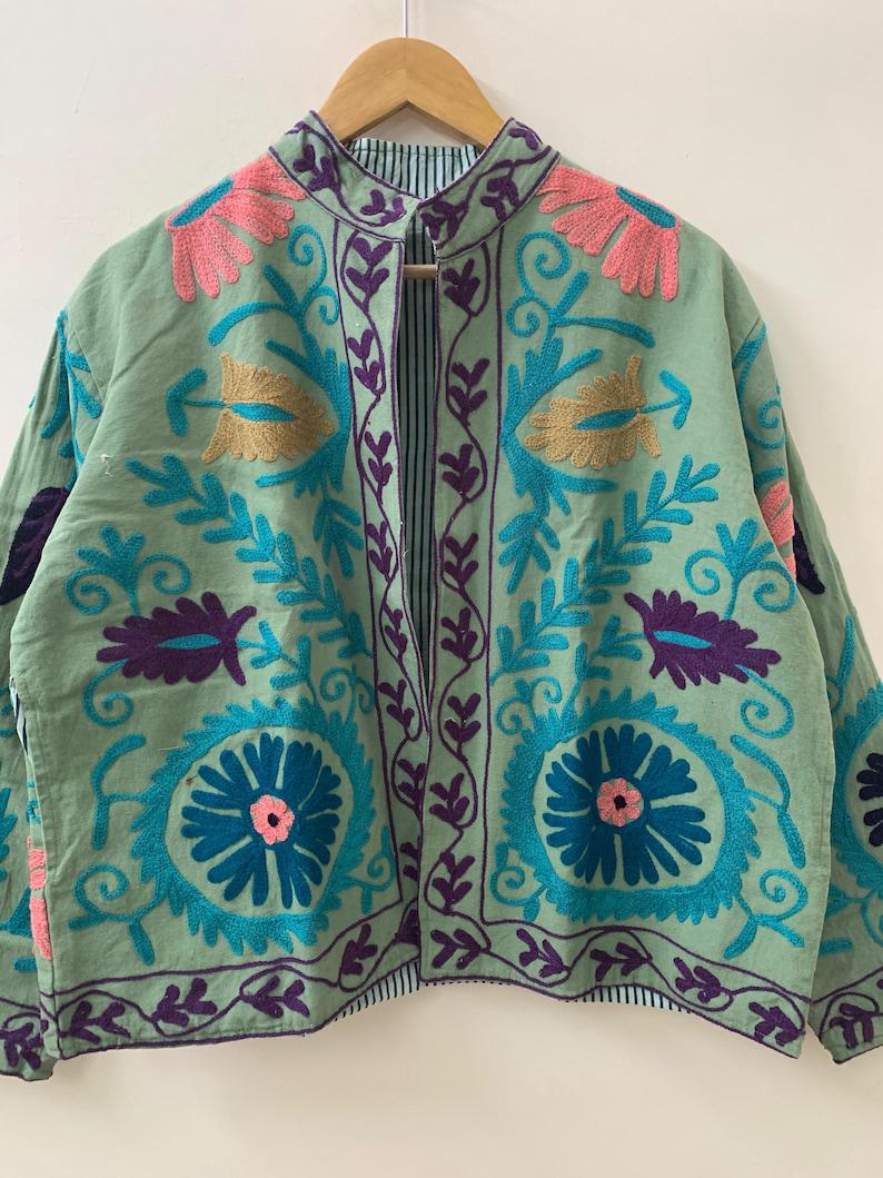 Hand-Embroidered Cotton Suzani Jacket – Vintage Boho Kimono Coat Bohozani