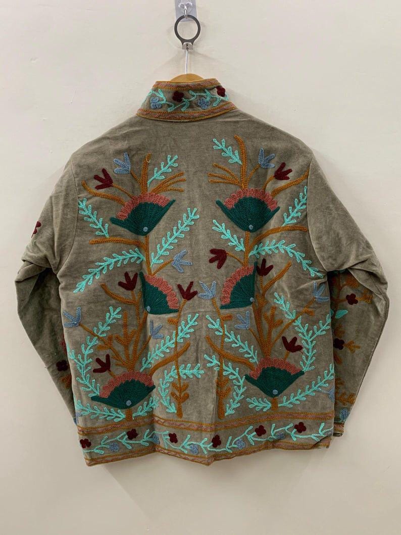 Handcrafted Velvet Suzani Jacket | Floral Embroidered Boho Cropped Outerwear Bohozani