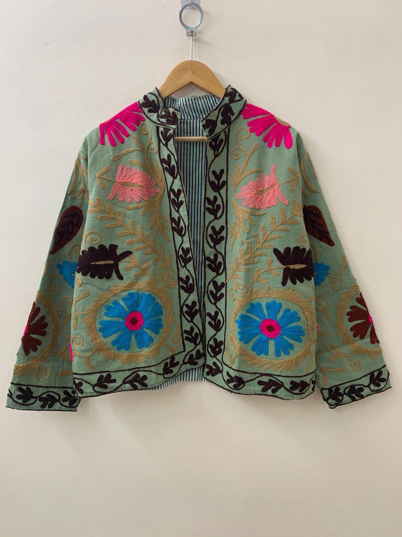 Velvet Suzani Embroidered Jacket | Short Boho Festival Coat, Ethnic Outerwear Bohozani