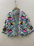 Embroidered Cotton Velvet Jacket, Bohemian Floral Folk Art, One Size, Spring Bridesmaid Bohozani