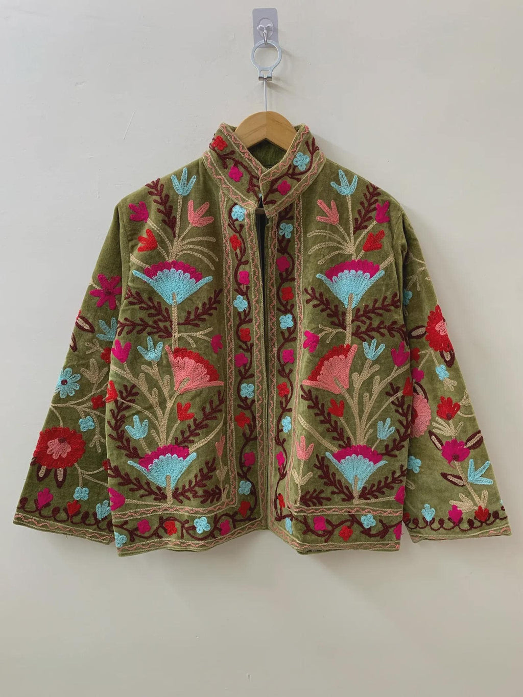 Vintage Suzani Velvet Jacket | Uzbek Floral Embroidered Boho Coat Bohozani