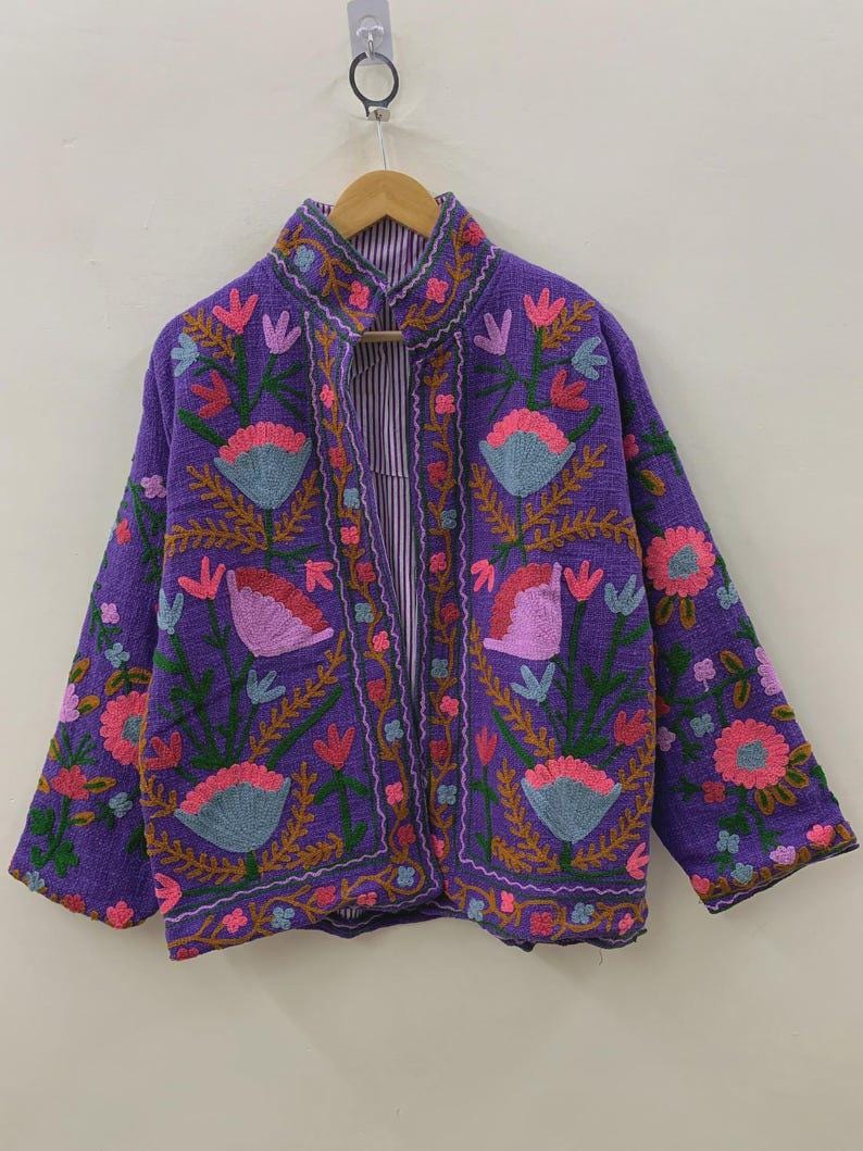 Handmade Suzani Embroidered Cotton Jacket | Boho Chic Coat | Gift For Her Bohozani