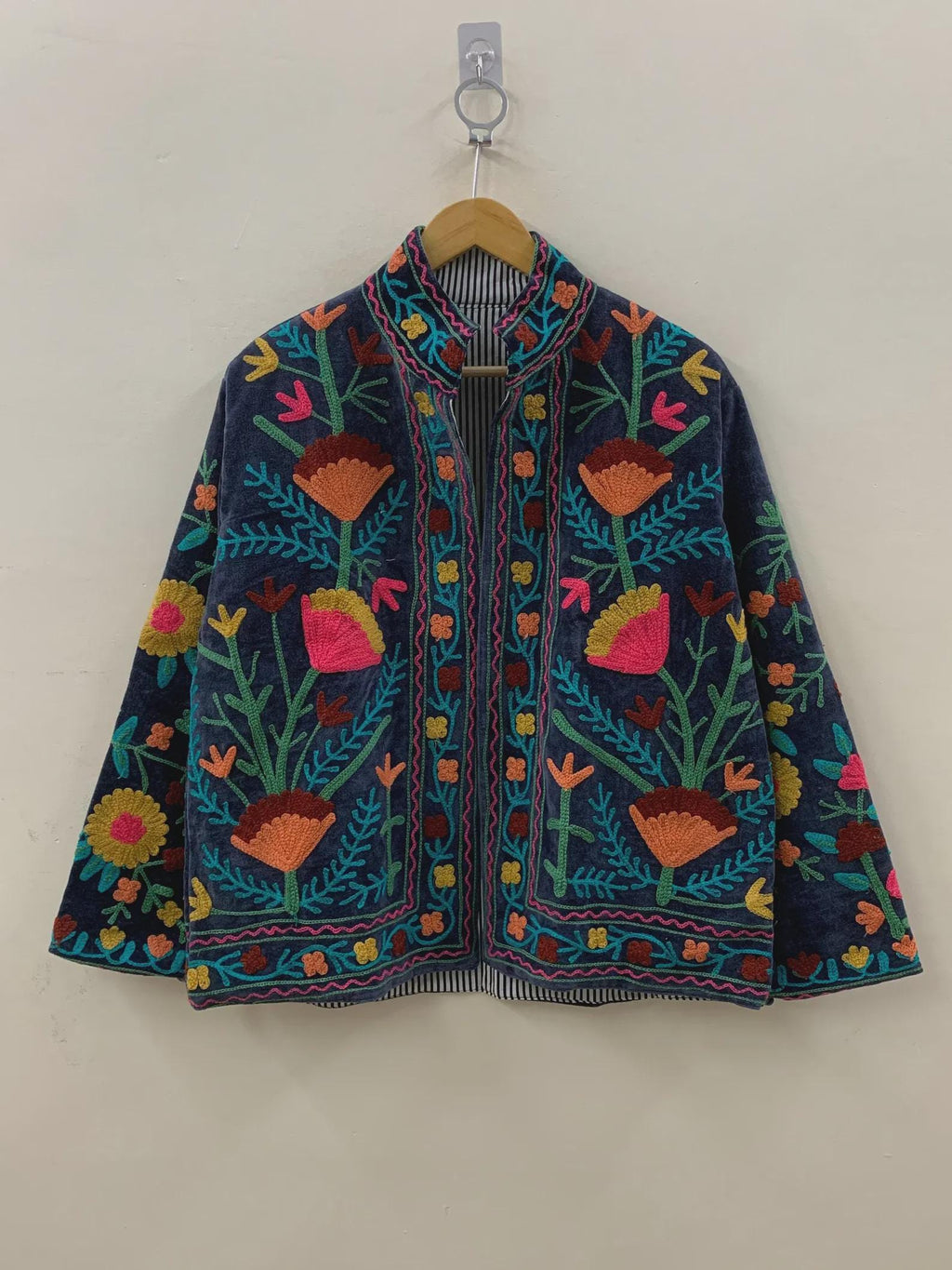 Suzani Embroidered Velvet Jacket | Short Bohemian Festival Coat, Ethnic Outerwear Bohozani