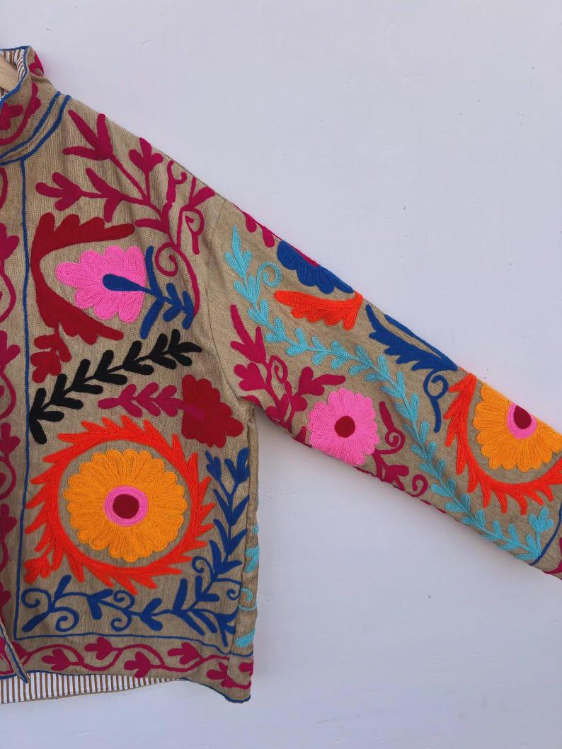 Embroidered Suzani Cotton Boho TNT Jacket | Handmade Floral Winter Coat |Gift For Her Bohozani