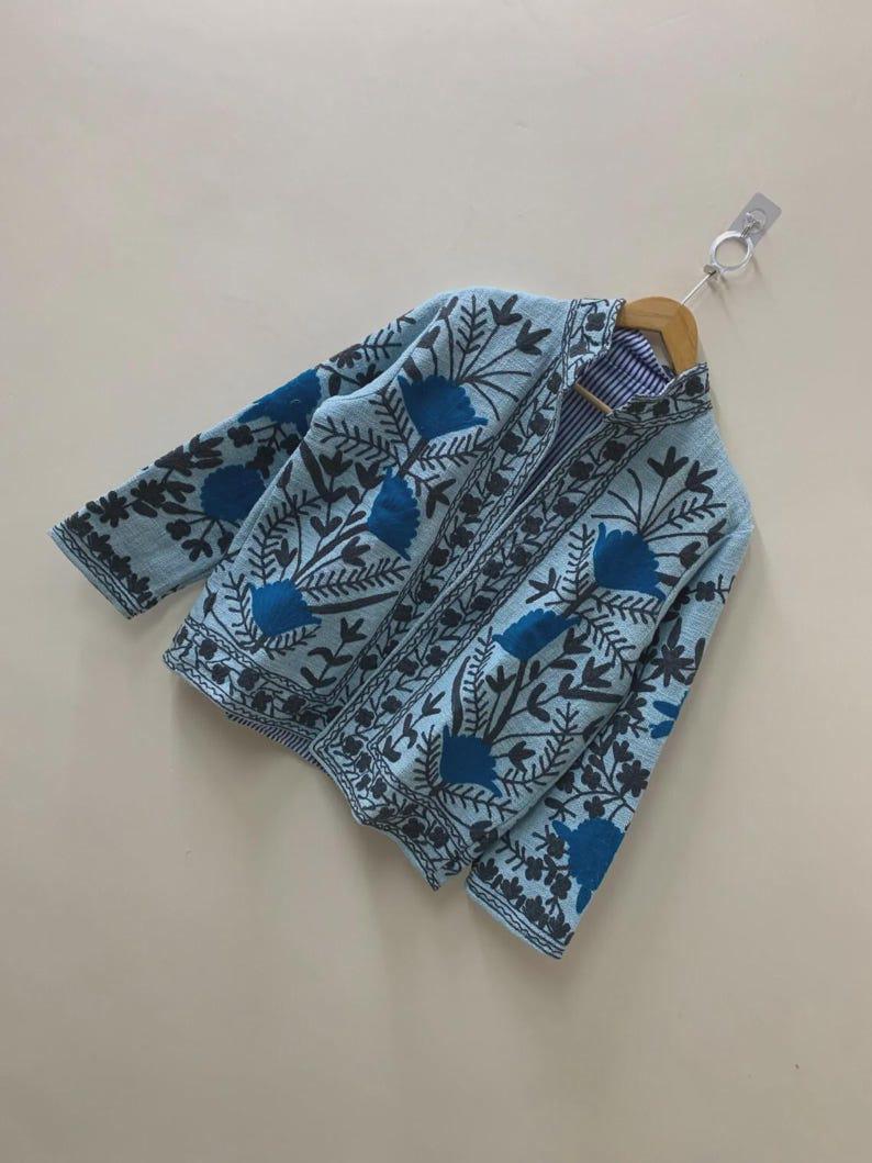 Handmade Suzani Embroidered Cotton Jacket | Boho Chic Coat | Gift For Her Bohozani
