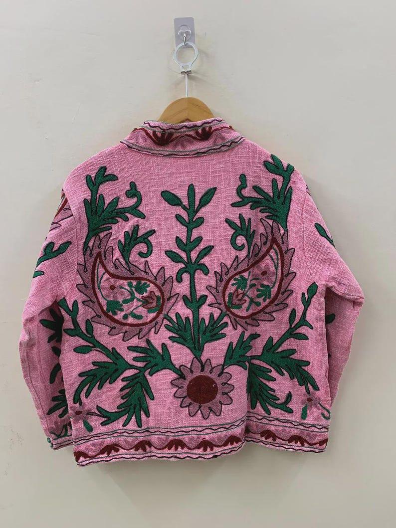 Embroidered Cotton Velvet Suzani Jacket, Bohemian Floral Folk Art Coat Bohozani