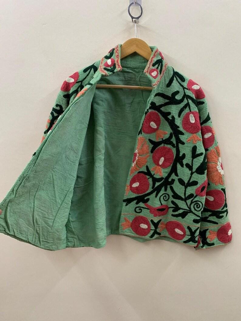 Embroidered Cotton Velvet Suzani Jacket | Floral Folk Art Statement Outerwear Bohozani