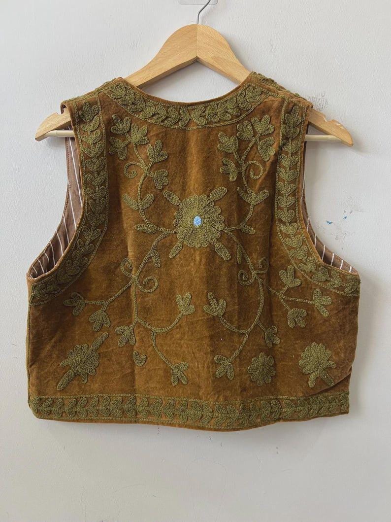 Handmade Suzani Velvet Vest | Boho Floral Embroidery Waistcoat, Ethnic Gilet Bohozani