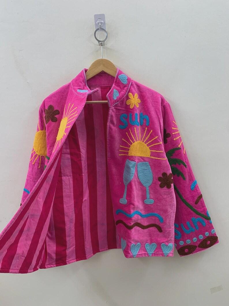 Embroidered Velvet Suzani Jacket | Bohemian Floral Print Coat, Festival Outerwear Bohozani