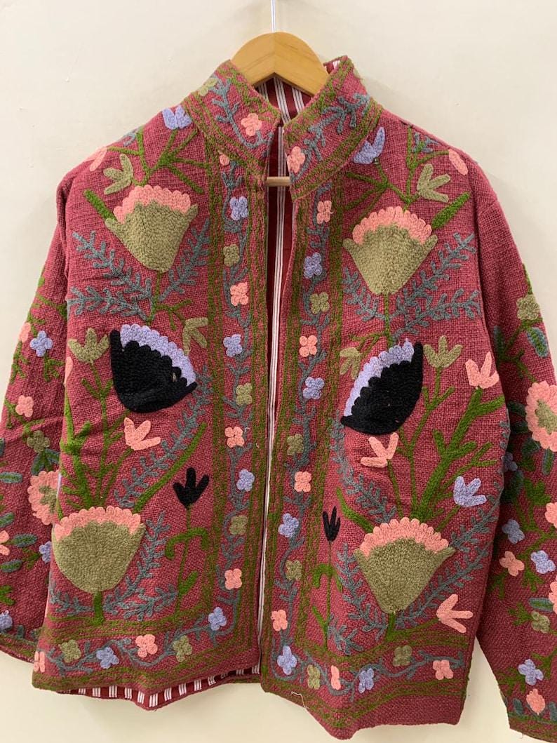 Hand-Embroidered Suzani Velvet Jacket | Bohemian Festival Coat Bohozani