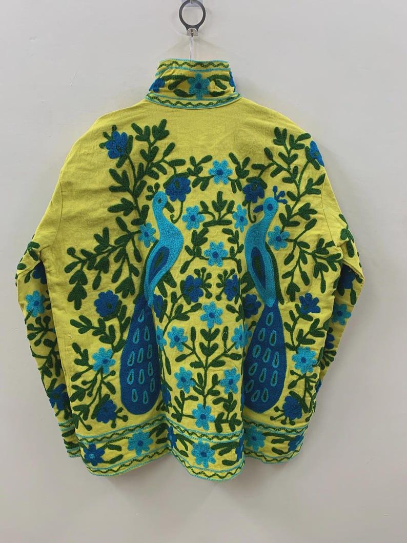 Handmade Suzani Velvet Jacket | Embroidered Peacock Floral Outerwear Bohozani