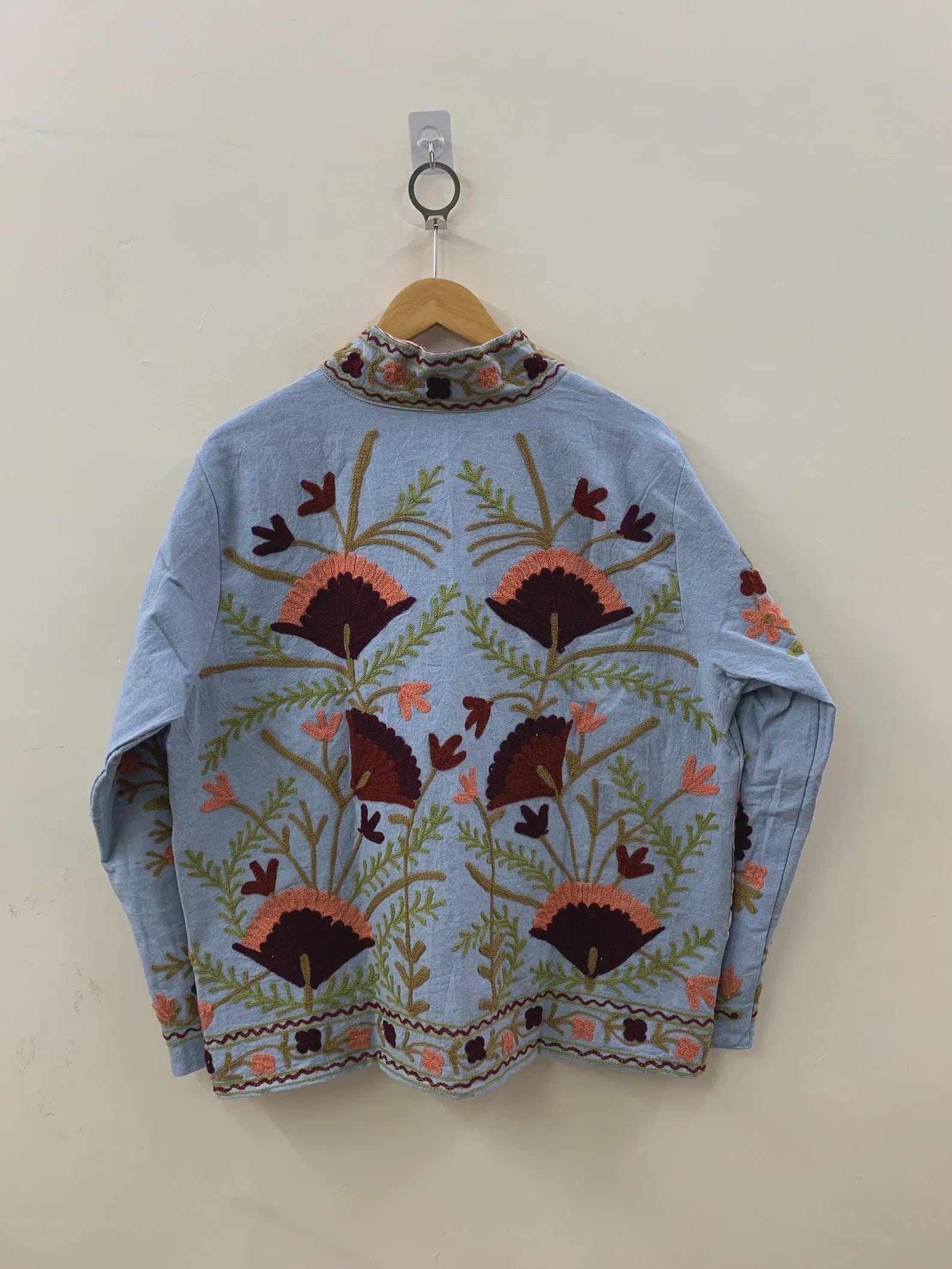 Handmade Velvet Suzani Jacket: Embroidered Bohemian Winter Coat. Turquoise Color For Woman And Girls Bohozani
