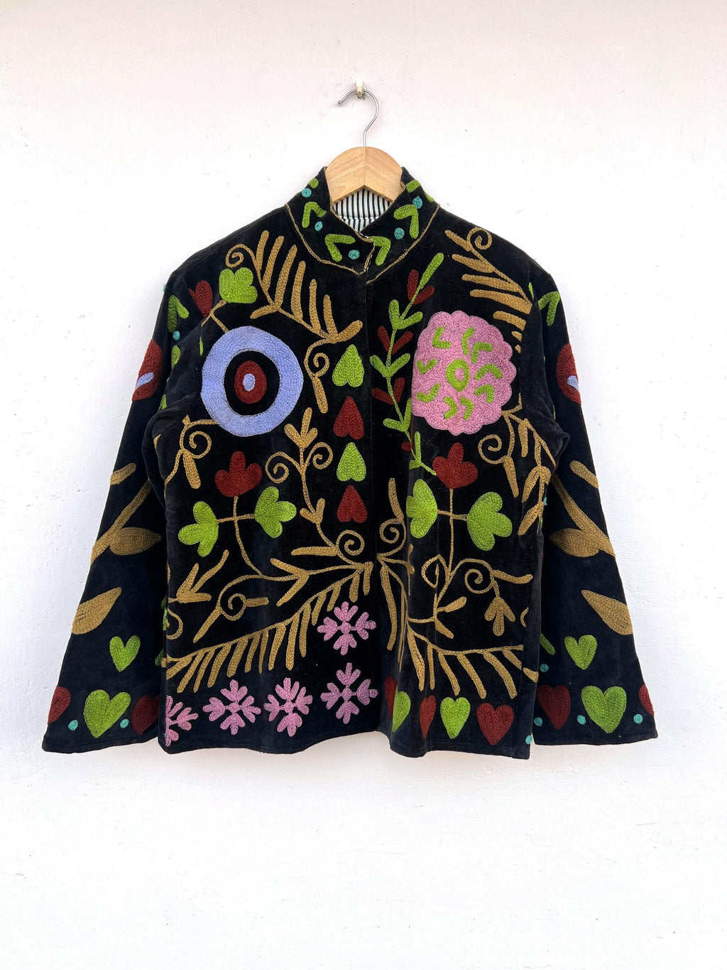 Embroidered Velvet Kimono Jacket | Suzani Floral Ethnic Outerwear Bohozani