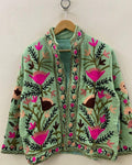 Bohemian Suzani Embroidered Cotton Jacket, Floral Overcoat Bohozani