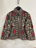 Grey Suzani Boho Jacket – Floral Embroidery Coat, Vintage Textile Jacket, Artisan Handmade Outerwear Bohozani