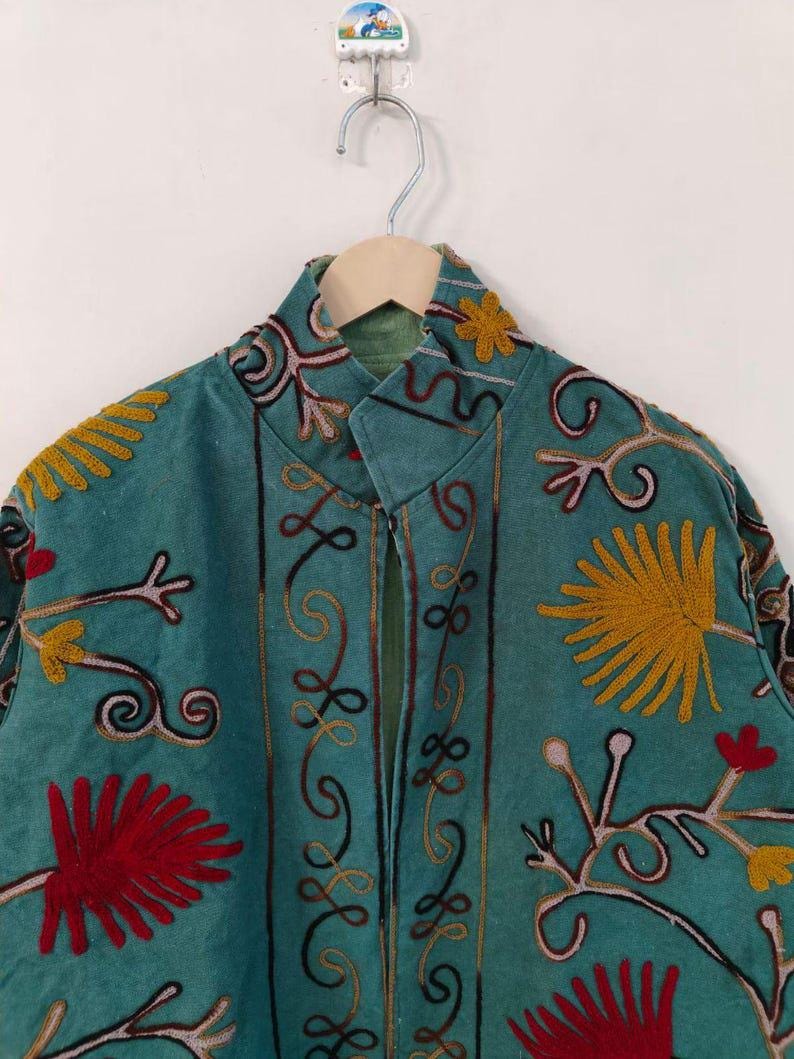 Velvet Suzani Embroidered Cropped Jacket | Uzbek Floral Bohemian Outerwear Bohozani