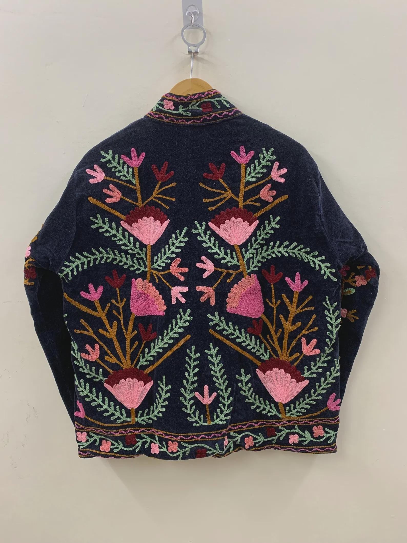 Handmade Suzani Embroidered Cotton Jacket, Boho Kimono Robe Bohozani