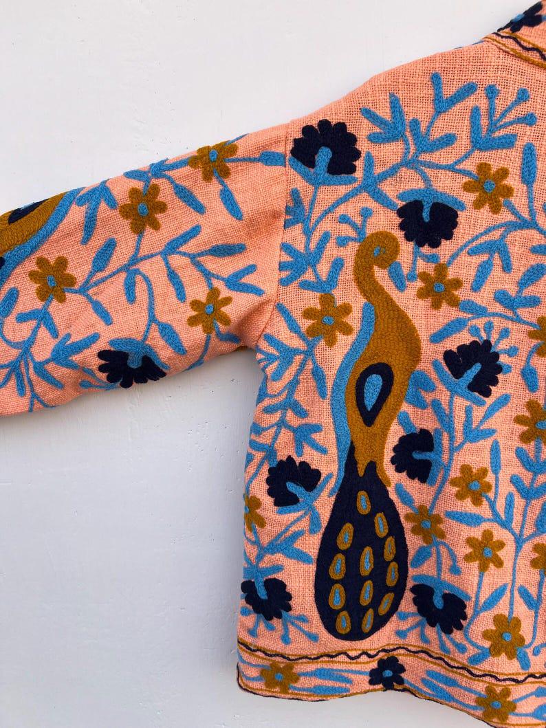 Peacock Embroidered Suzani Short Jacket | Vibrant Boho Duster | Gift For Her Bohozani