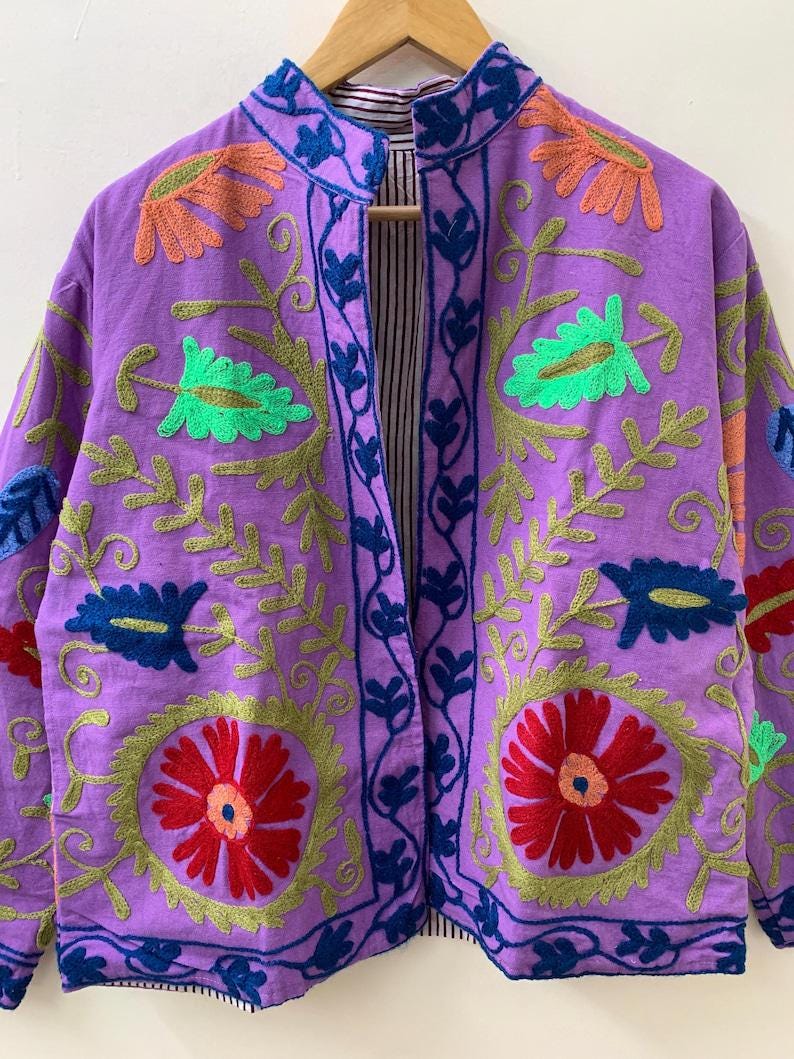 Bohemian Velvet Suzani Embroidered Jacket | Hand-Embroidered Festival Coat Bohozani